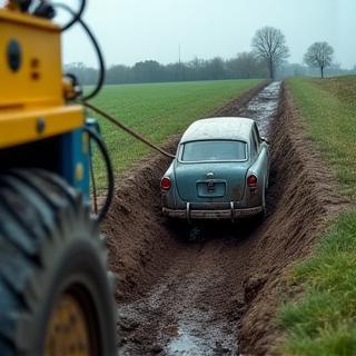 Sortie de fossé d’une voiture grâce à un winch professionnel